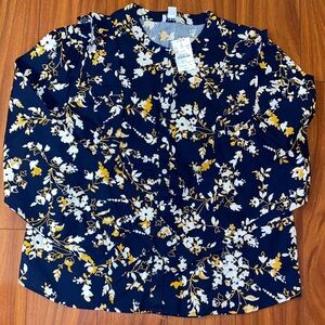 🌻 J. Crew Factory Floral Blouse in Navy and Yellow NWT🌻
